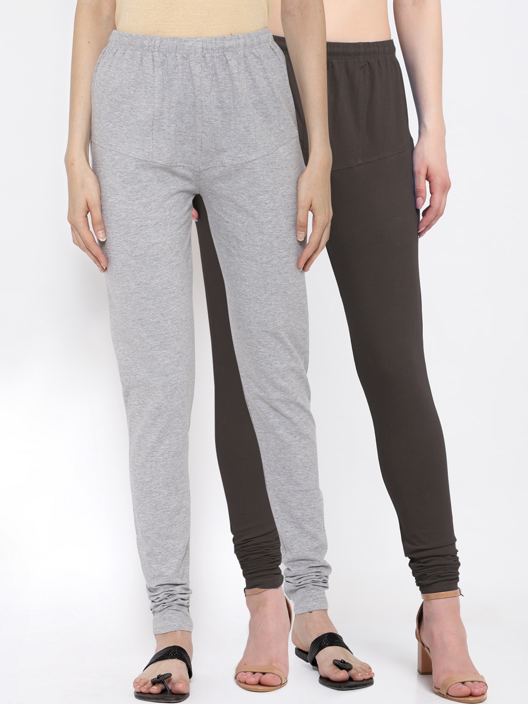 

KLOTTHE Women Pack of 2 Brown & Grey Solid Cotton Churidar-Length
