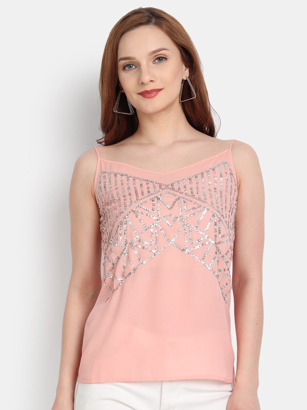

LY2 Pink Sequined Embellished Crepe Regular Top