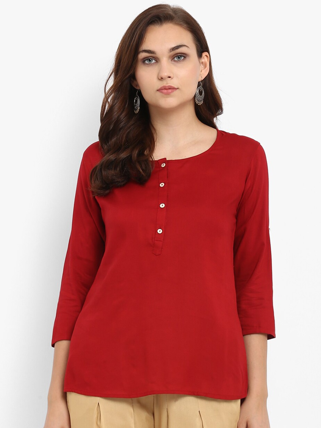 

Hapuka Women Maroon Three-Quarter Sleeve Regular Top