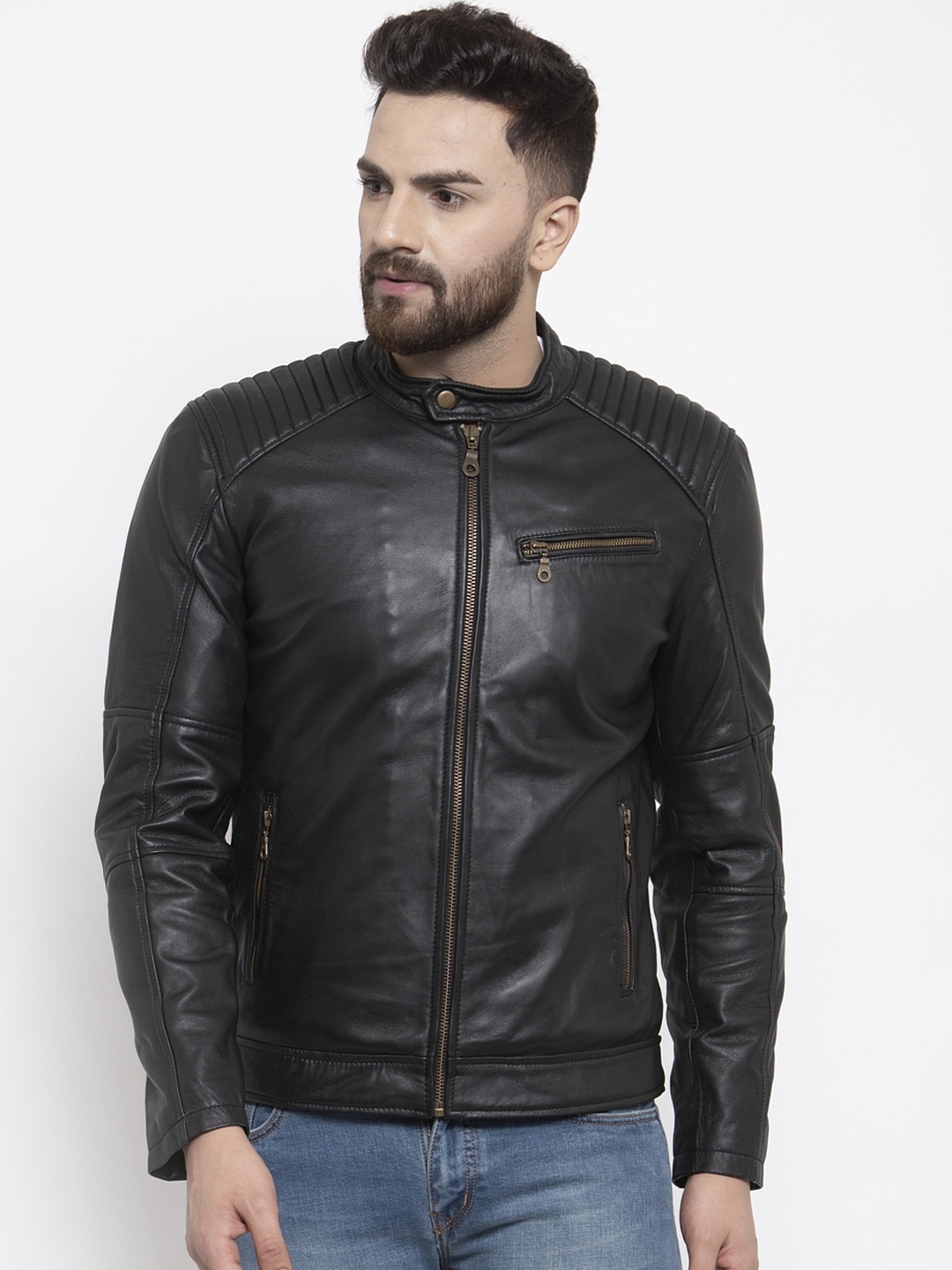 

WELBAWT Men Black Leather Lightweight Biker Jacket