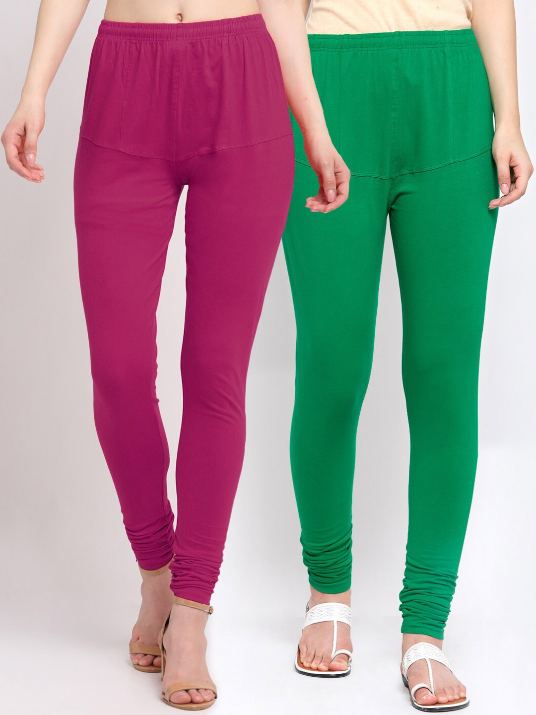 

KLOTTHE Women Pack of 2 Solid Cotton Churidar-Length Leggings, Magenta
