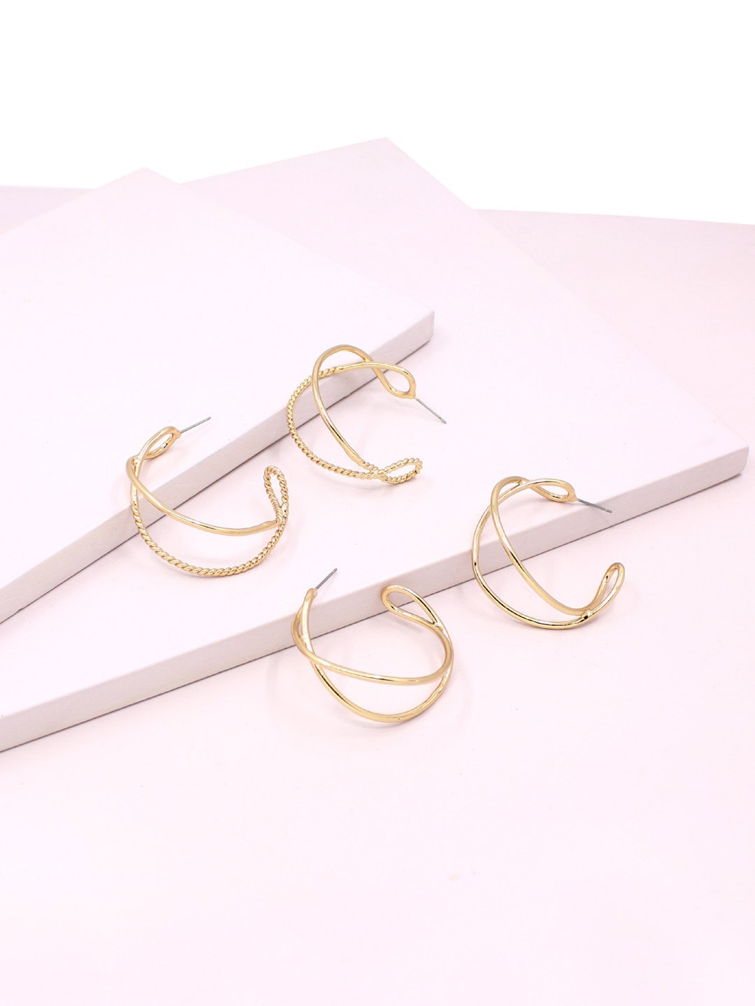 

Runway Ritual Set Of 2 Gold-Plated Contemporary Half Hoop Earrings