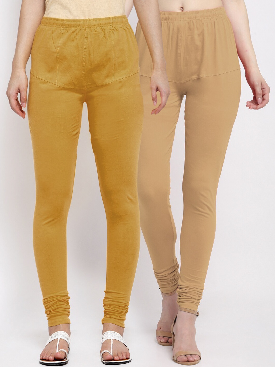 

KLOTTHE Women Pack Of 2 Solid Cotton Churidar-Length Leggings, Mustard