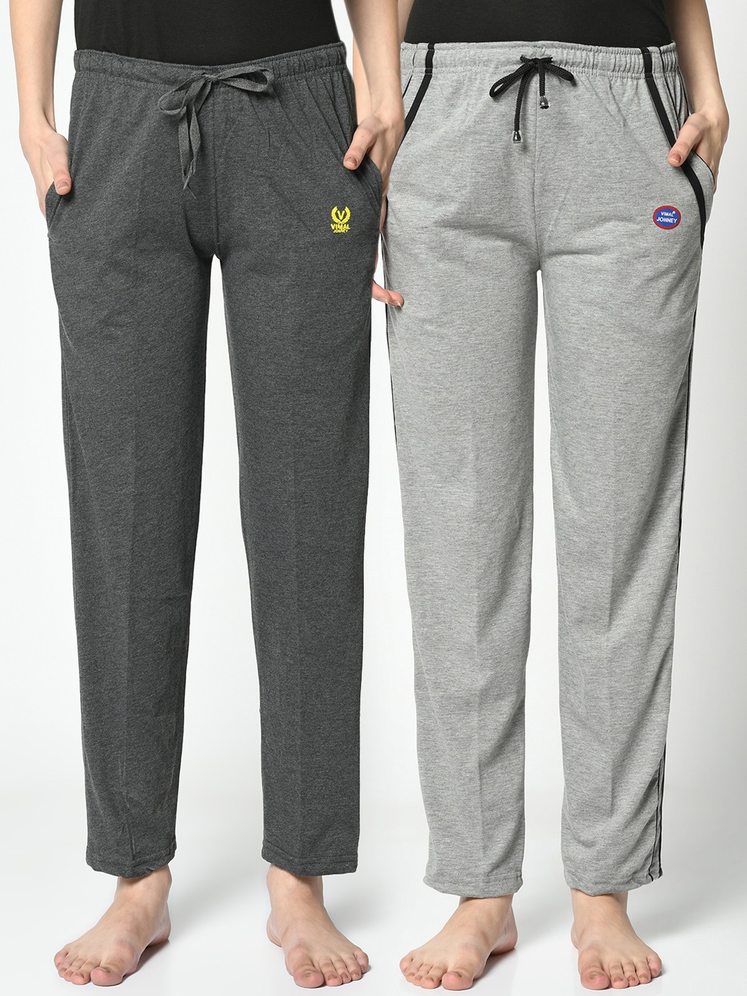 

VIMAL JONNEY Pack Of 2 Grey Solid Lounge Pants
