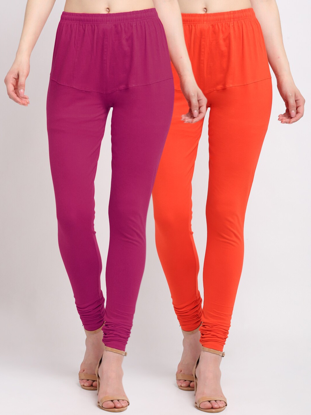 

KLOTTHE Women Pack Of 2 Solid Cotton Churidar-Length Leggings, Magenta