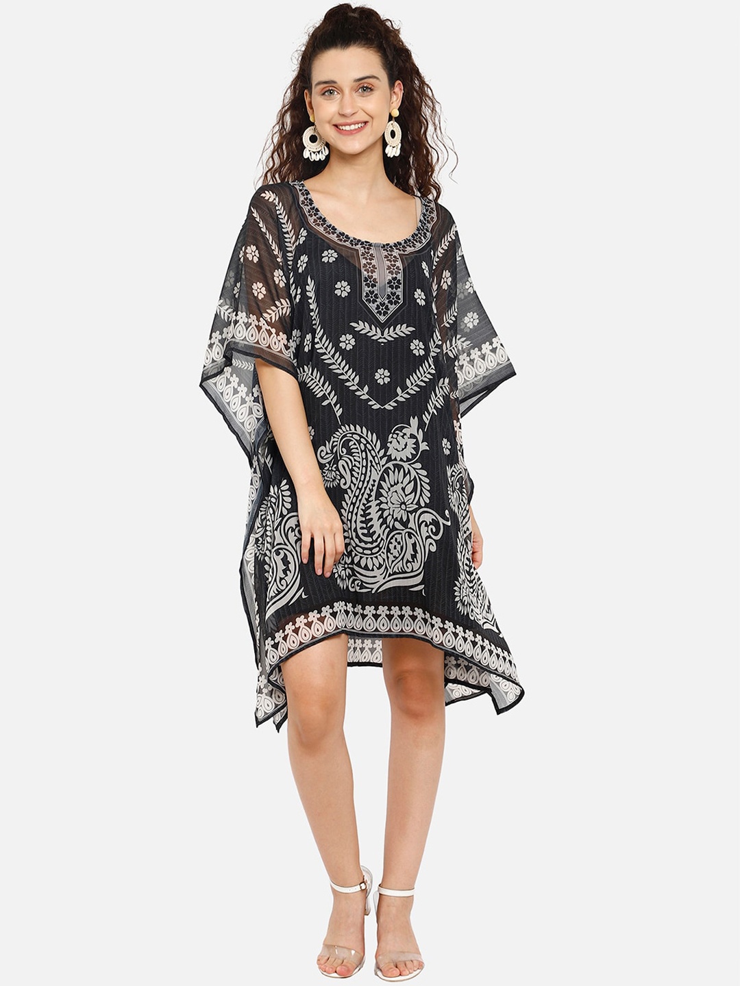 

Aditi Wasan Black & White Floral Kaftan Dress