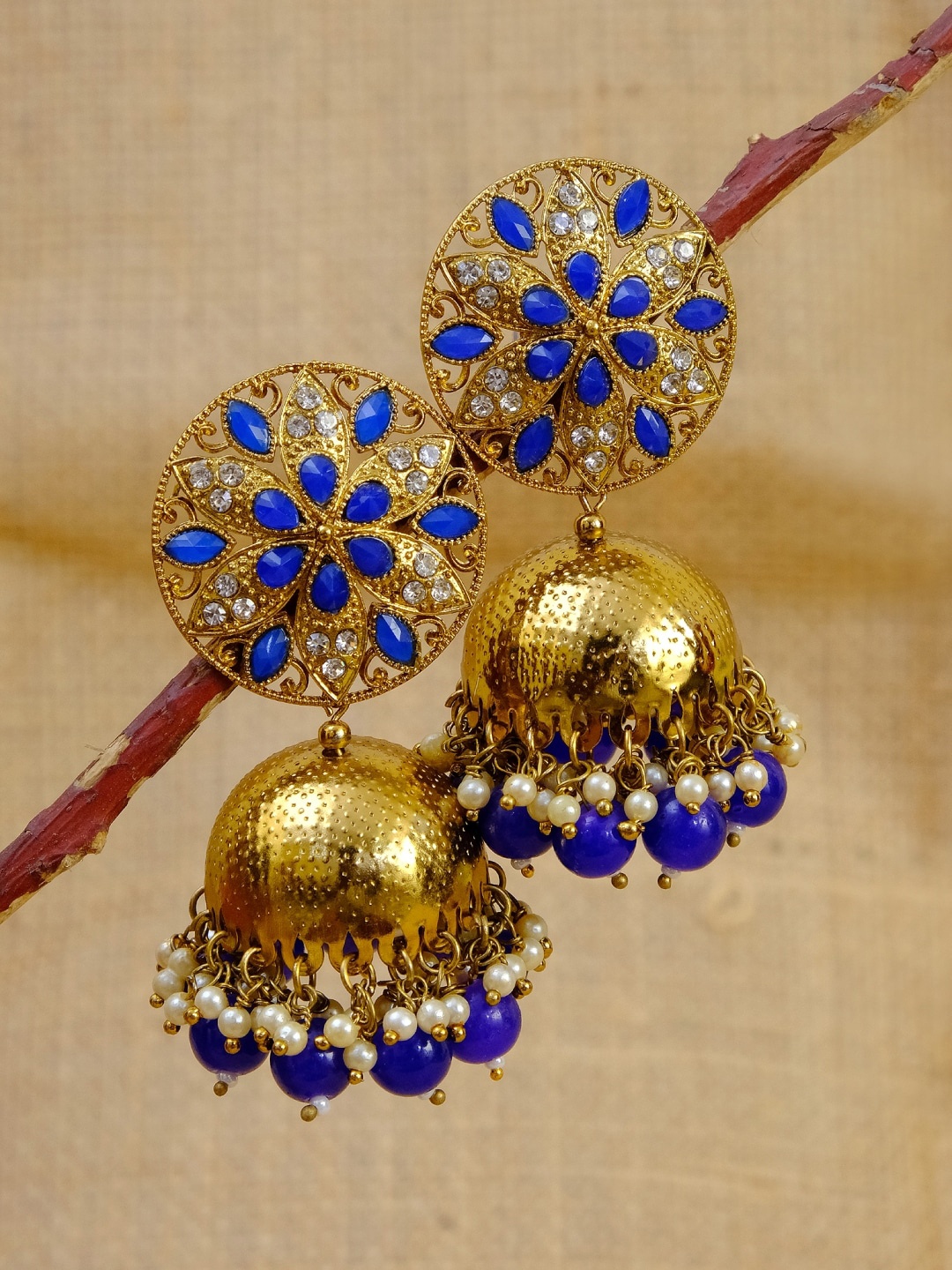 

Crunchy Fashion Gold-Toned Dome Shaped Jhumkas Earrings