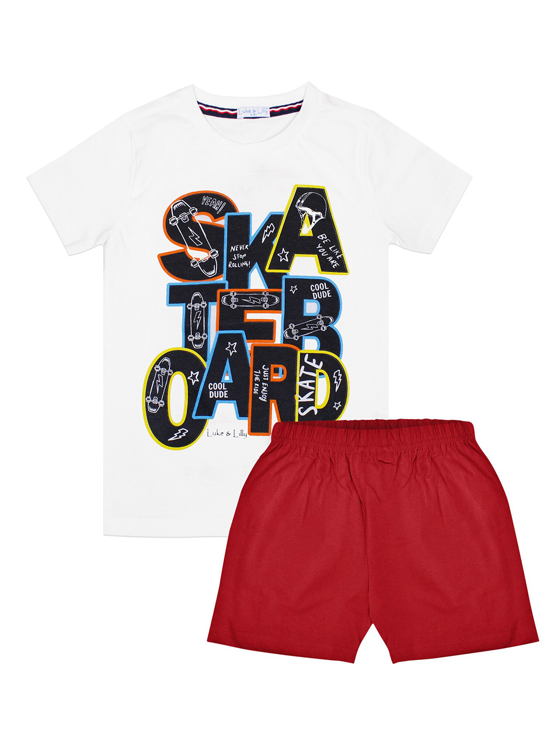 

Luke & Lilly Boys White & Red Printed T-shirt with Shorts