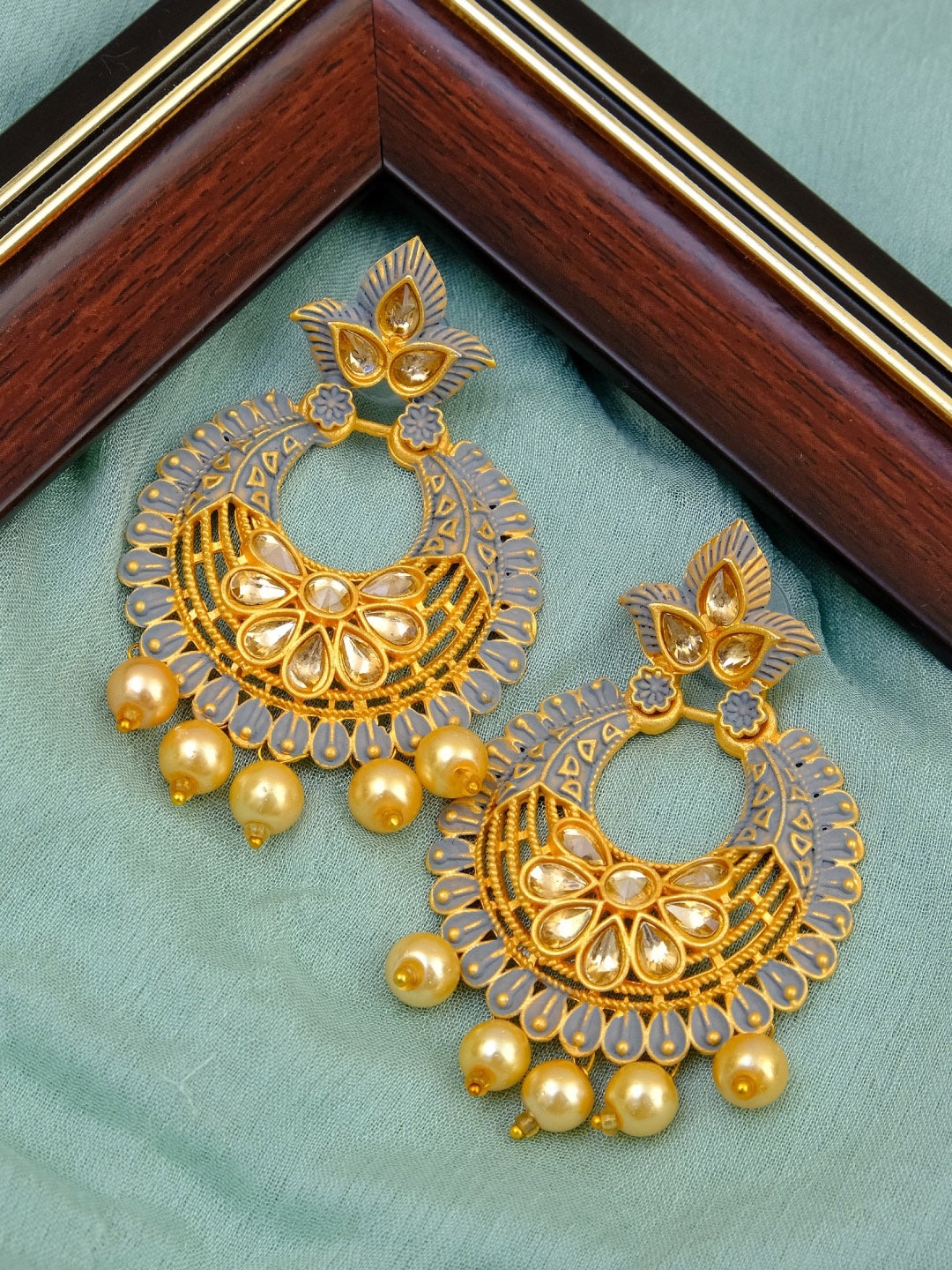 Crunchy Fashion Gold-Toned Contemporary Chandbalis Earrings
