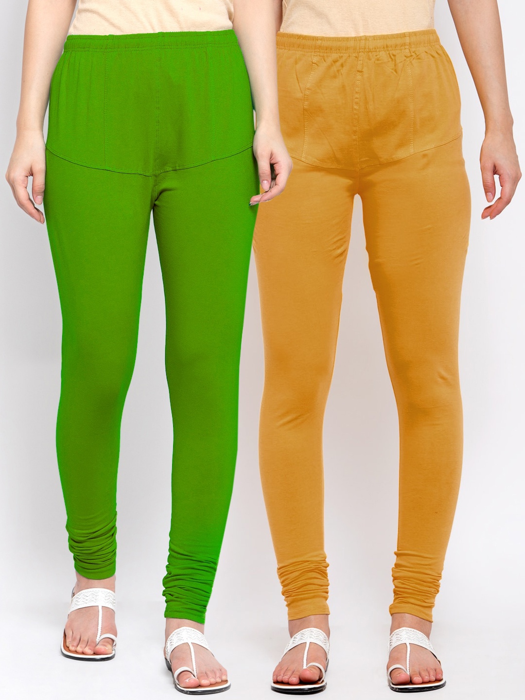 

KLOTTHE Women Pack Of 2 Solid Cotton Churidar-Length Leggings, Mustard