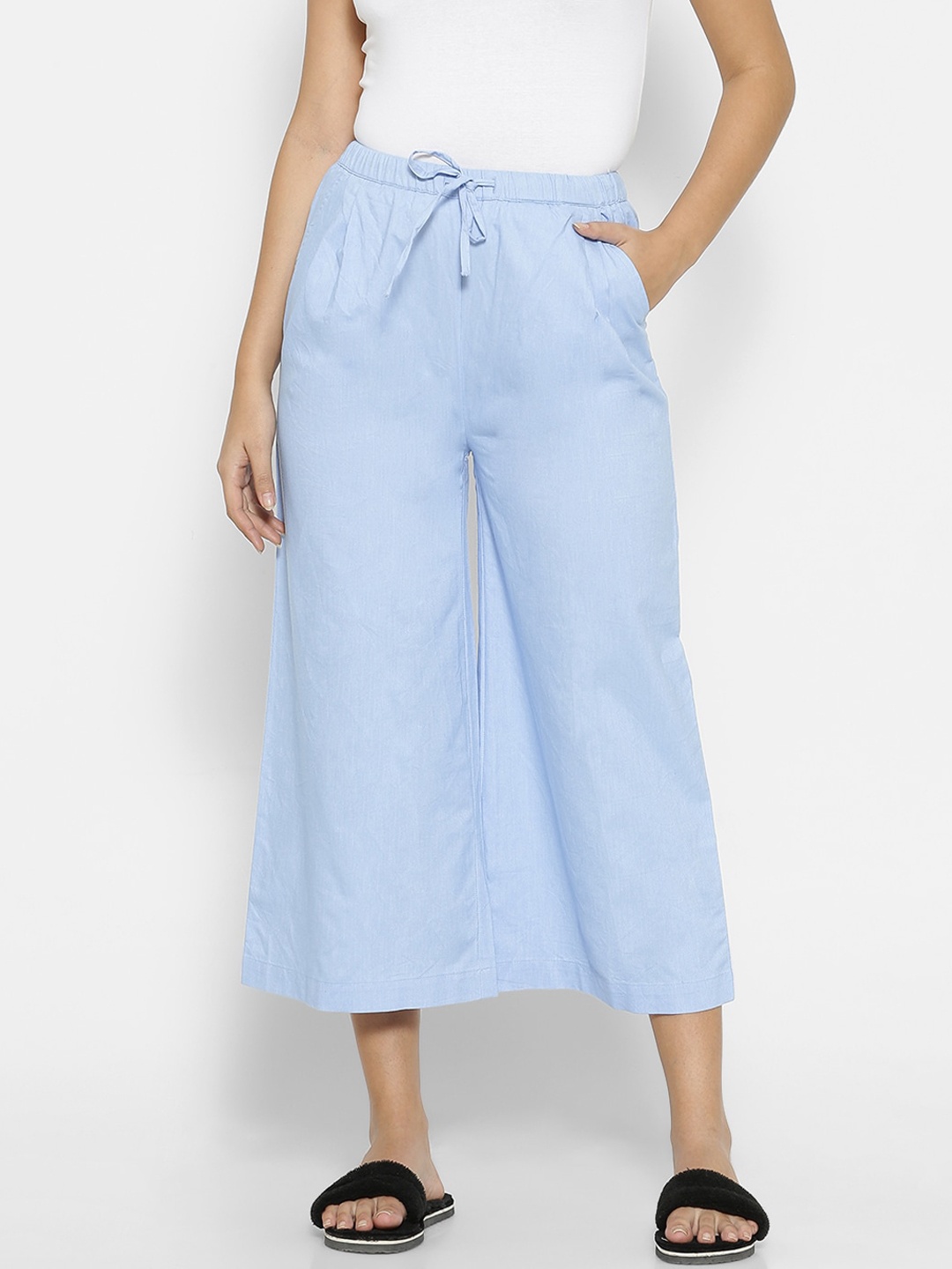 

FOREVER 21 Women Blue Pleated Culottes Trousers