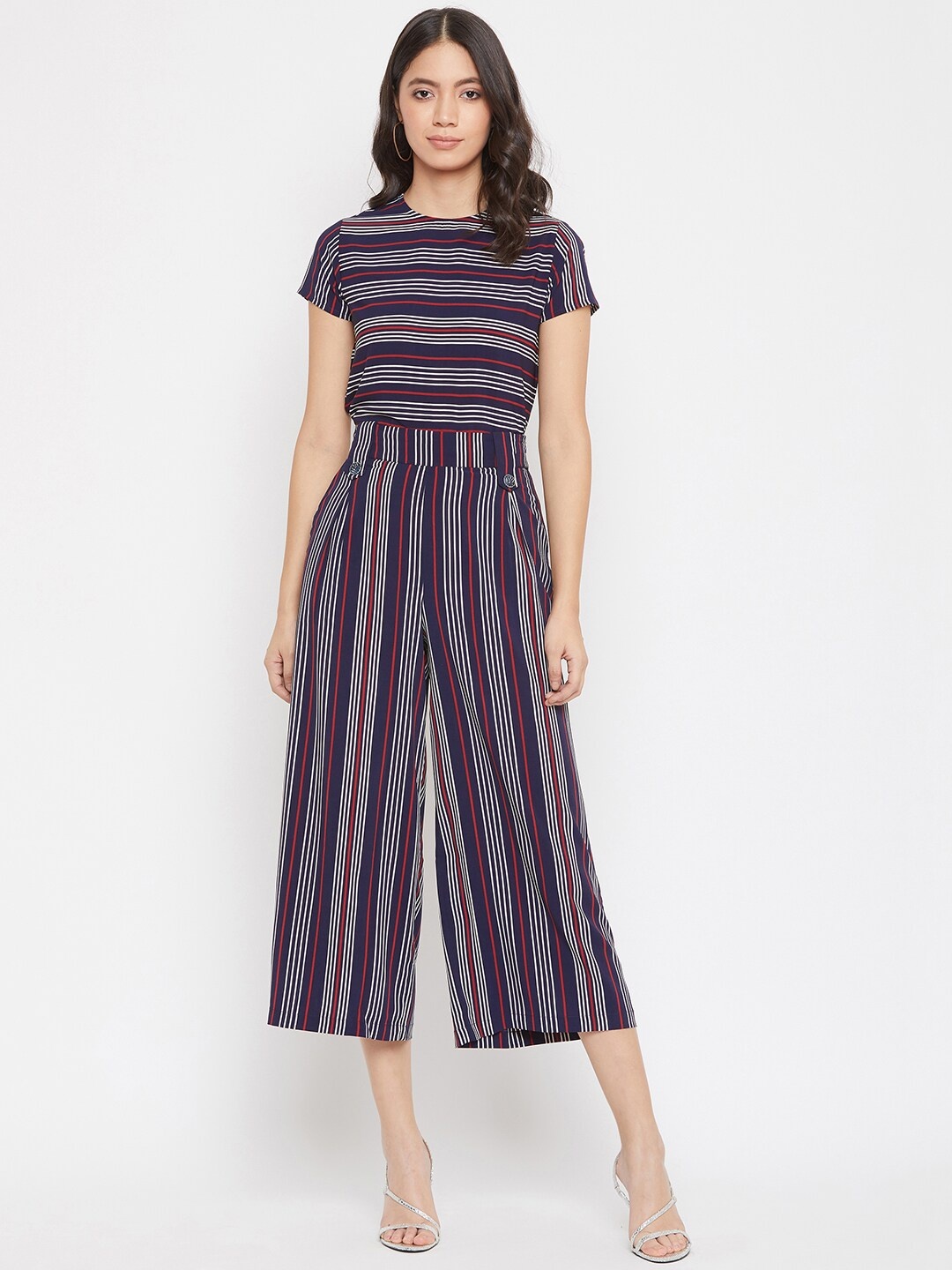 

Crimsoune Club Women Navy Blue & White Striped Co-ord Set