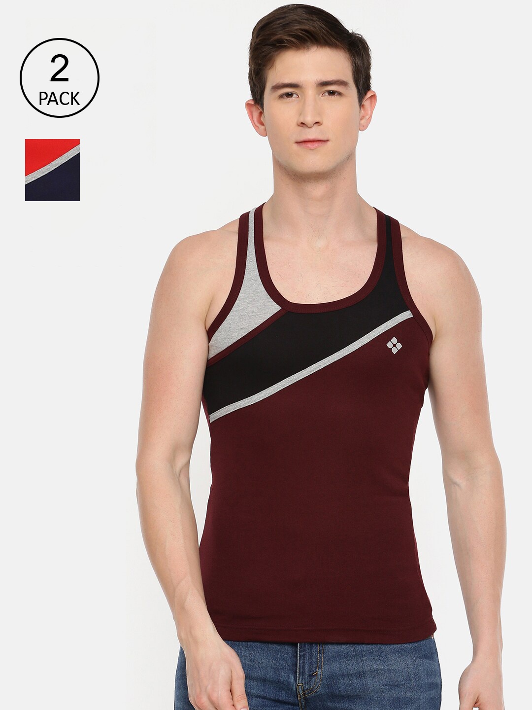 

Dollar Bigboss Men Assorted Pack of 2 Cotton Racerback Styled Gym Vest
