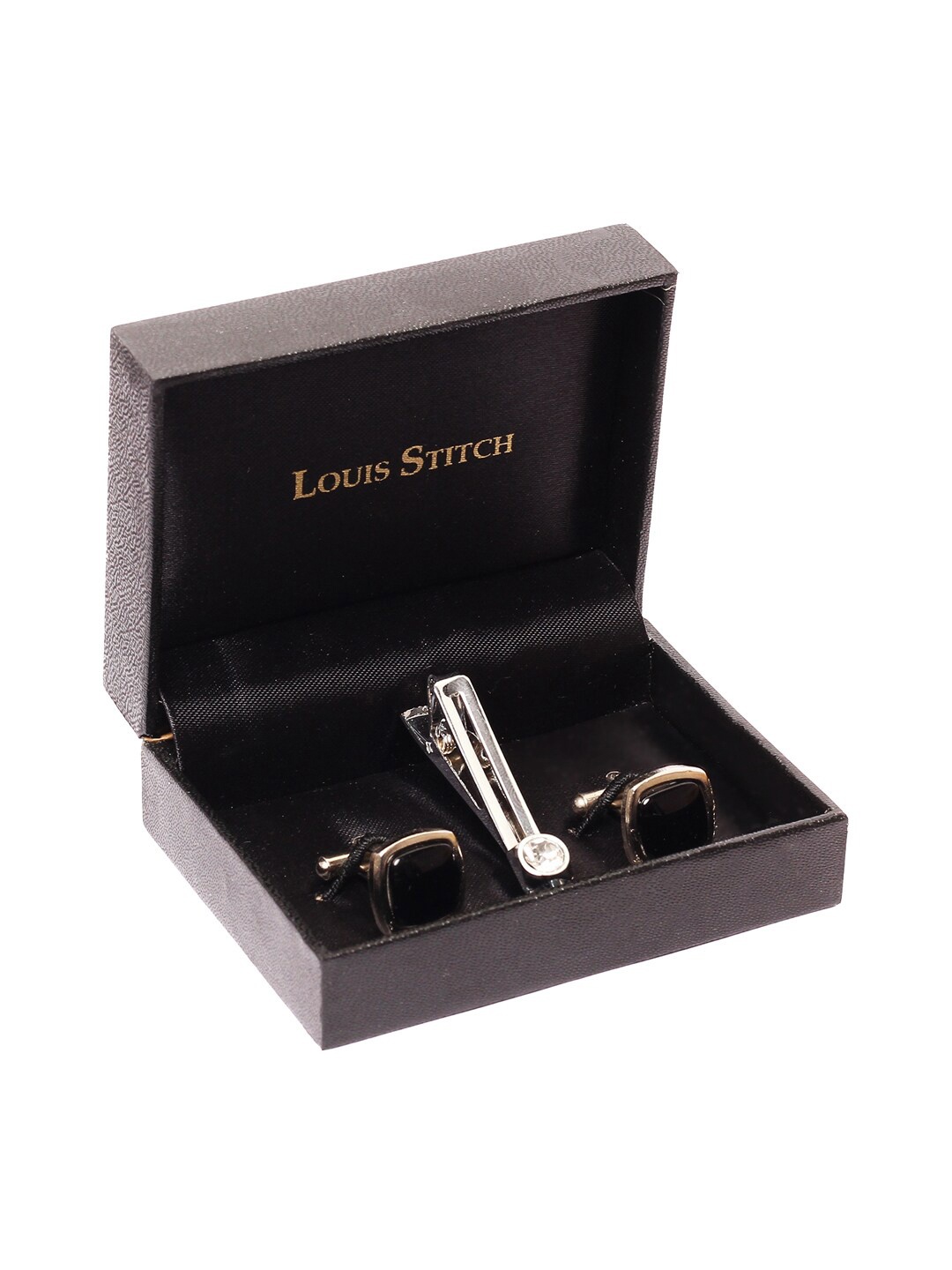 LOUIS STITCH Set of Cufflinks & Tie Pin, Black