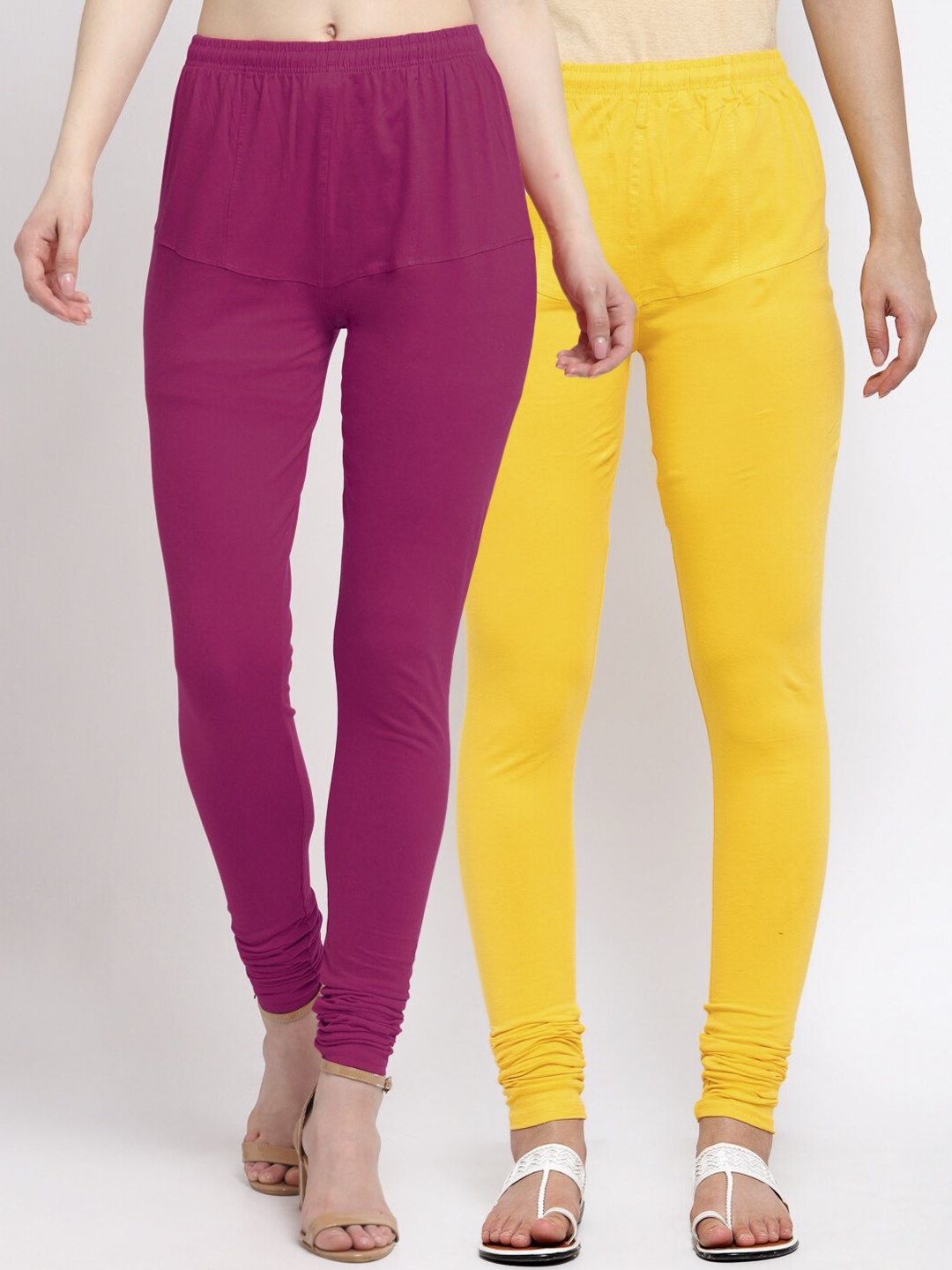 

KLOTTHE Women Pack Of 2 Solid Cotton Churidar-Length Leggings, Magenta