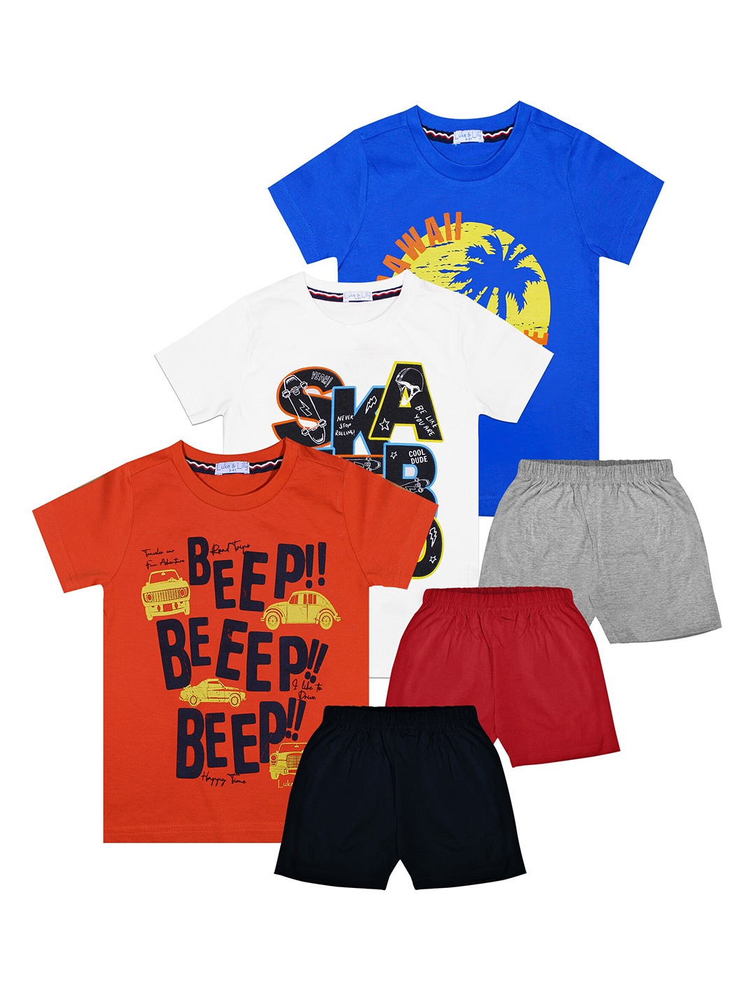 

Luke & Lilly Boys Pack of 3 White & Maroon Printed T-shirt with Shorts