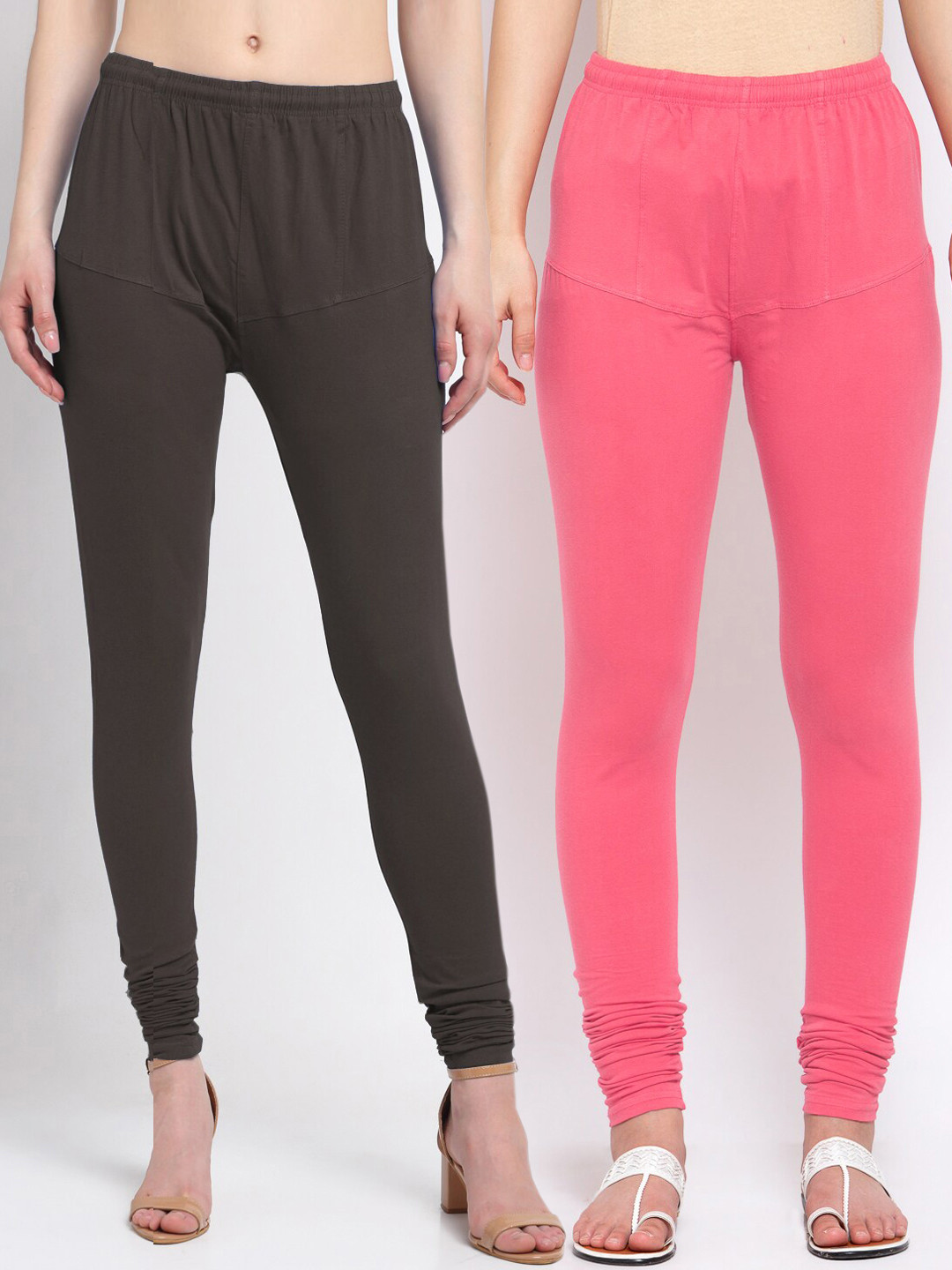 

KLOTTHE Women Pack Of 2 Solid Cotton Churidar-Length Leggings, Brown