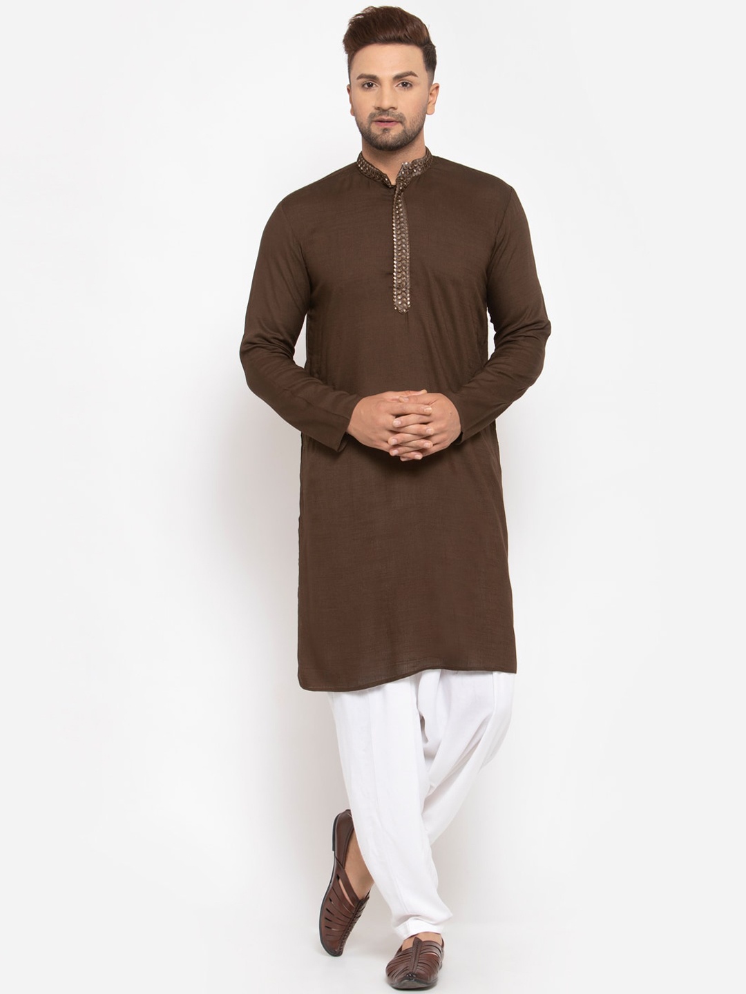 

MAXENCE Men Brown & White Kurta with Salwar