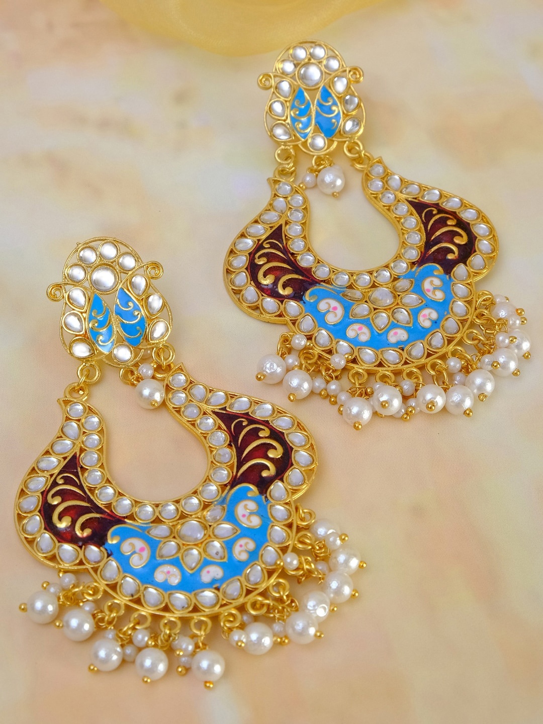 

Crunchy Fashion Gold-Plated Meenakari Contemporary Chandbalis Earrings