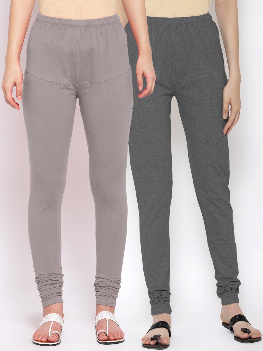 

KLOTTHE Women Pack Of 2 Grey Solid Cotton Churidar-Length Leggings