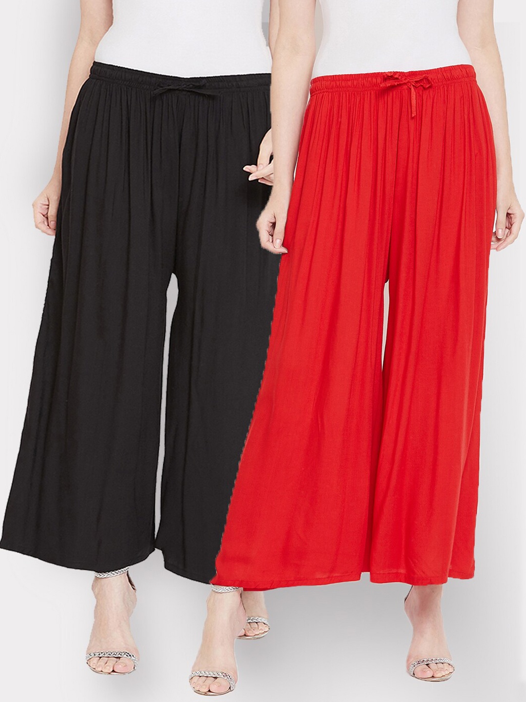 

Castle Women Pack Of 2 Solid Black & Red Flared Palazzos