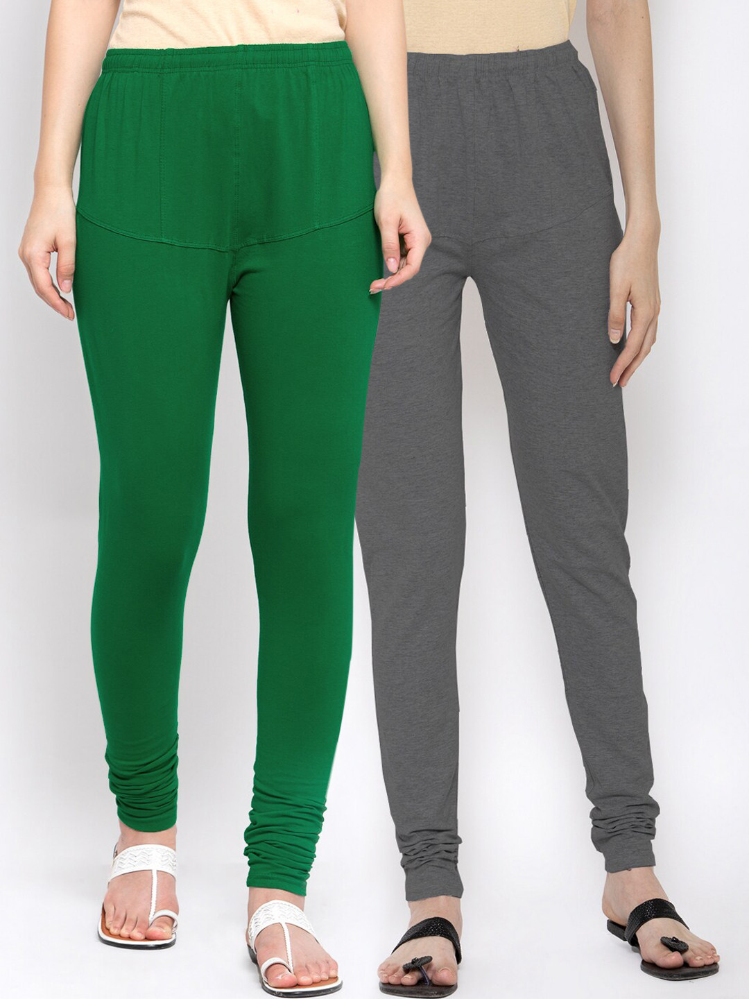 

KLOTTHE Women Pack Of 2 Solid Cotton Churidar-Length Leggings, Green