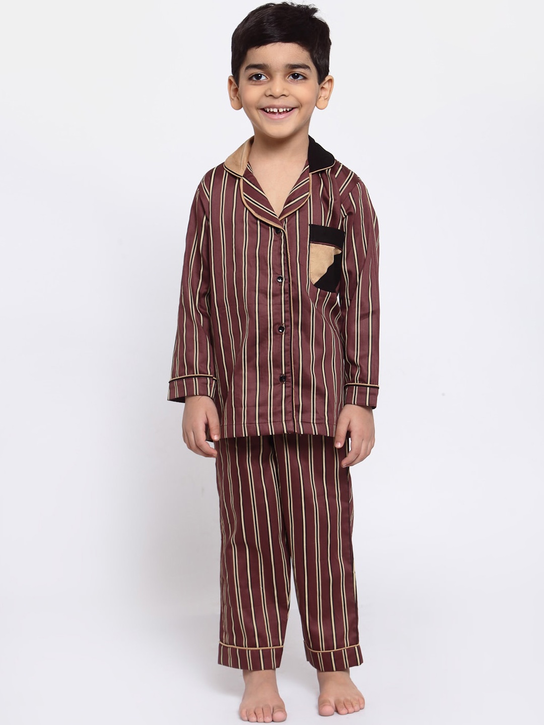 

MAXENCE Boys Rust & Beige Striped Night suit