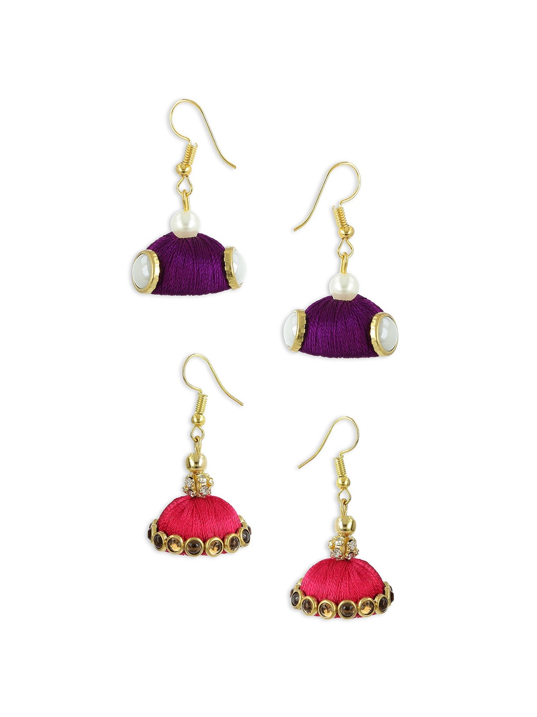 

AKSHARA Set of 2 Purple & Pink Dome Shaped Jhumkas Earrings