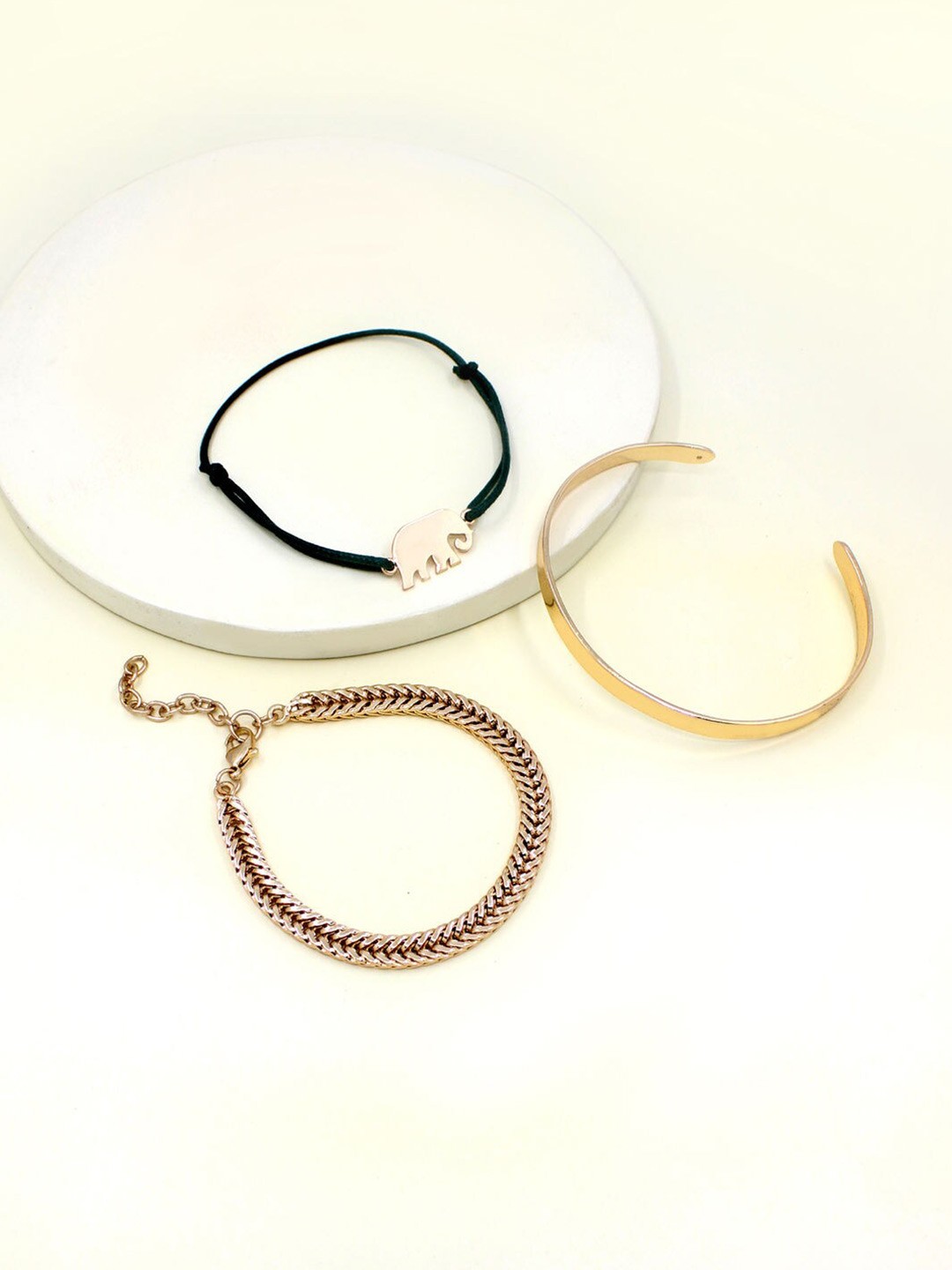 Runway Ritual Women 3 Gold-Toned & Black Gold-Plated Bangle-Style Bracelet