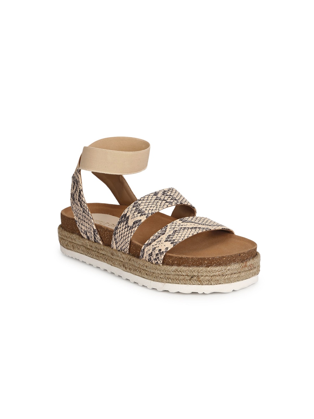 

Truffle Collection Women Beige Textured PU Sandals