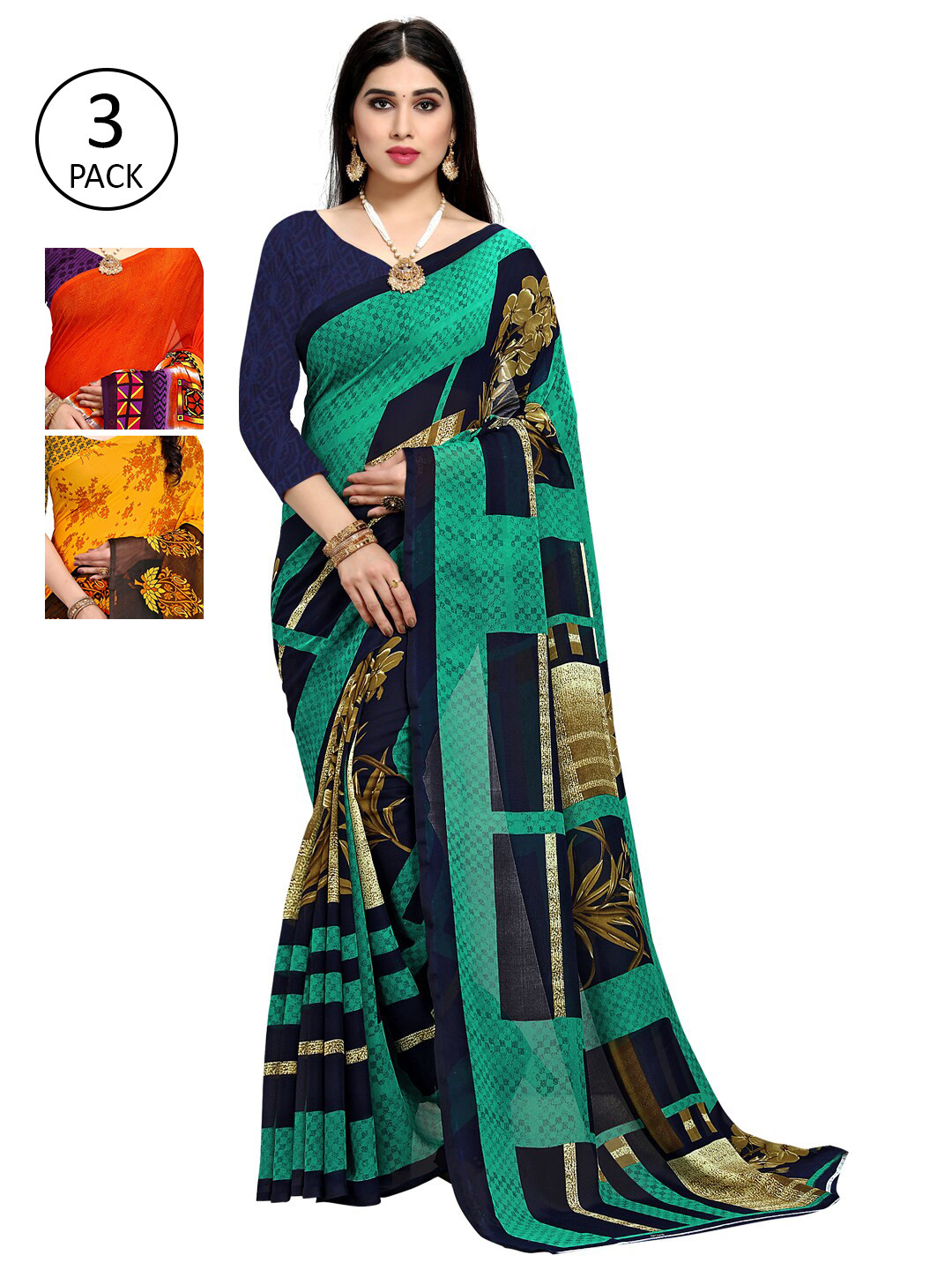 

KALINI Set-3 Sea Green & Yellow Saree
