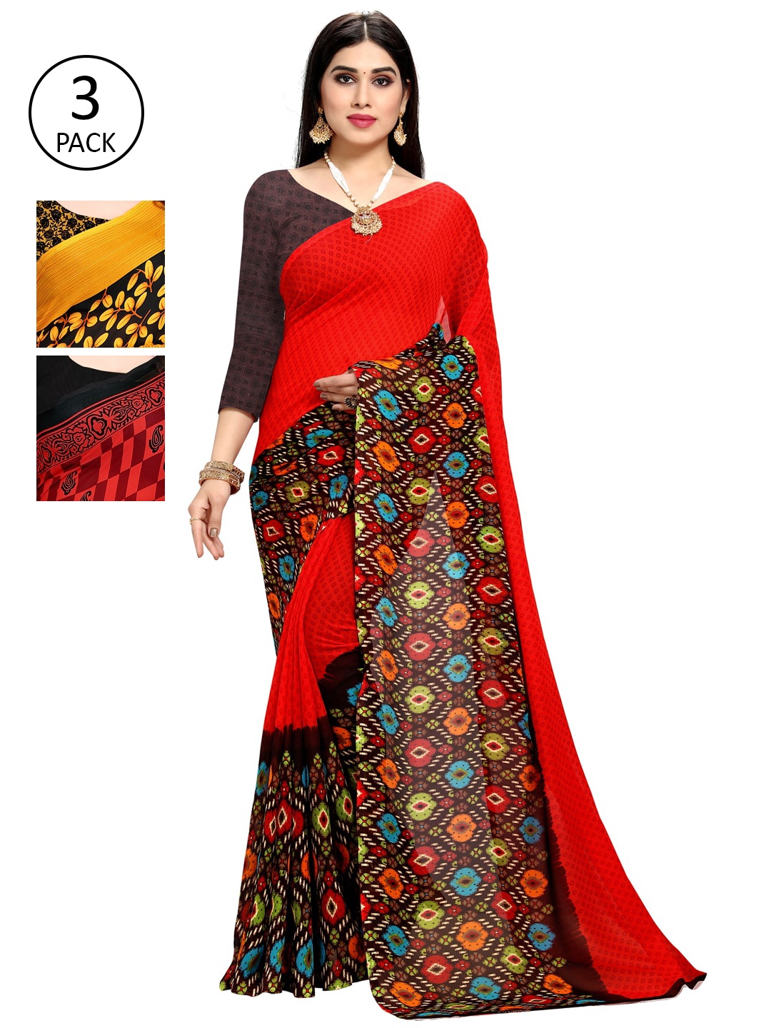 

KALINI Pack of 3 Printed Saree, Yellow