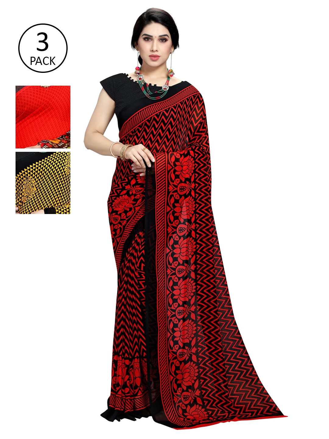 

KALINI Set-3 Yellow & Red Saree