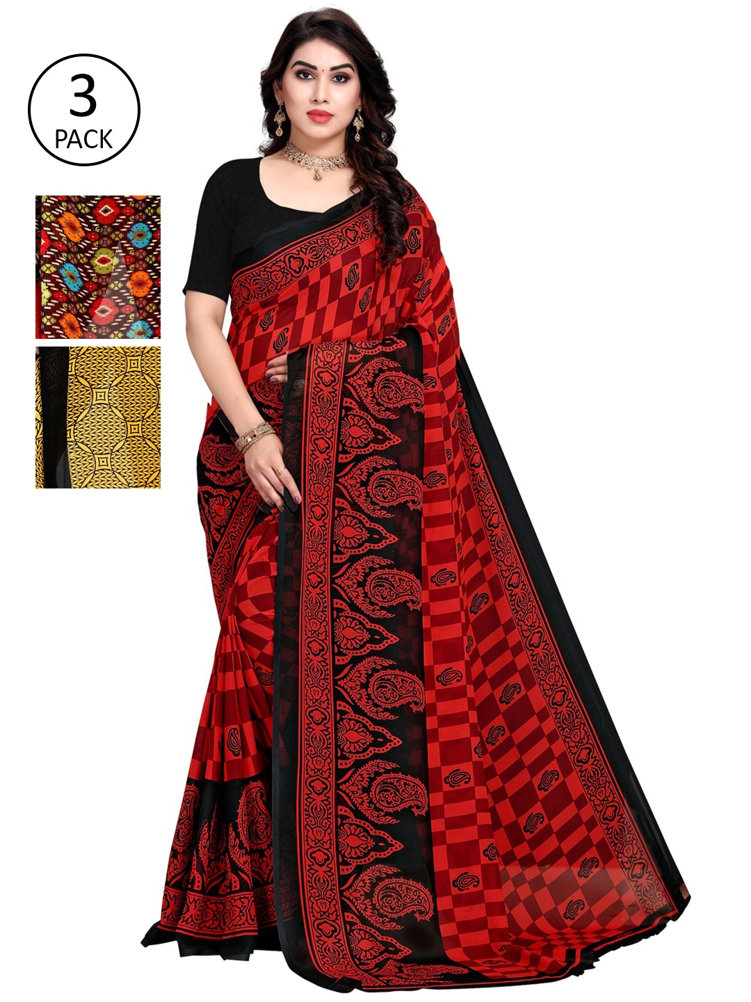 

KALINI Set-3 Yellow & Red Saree