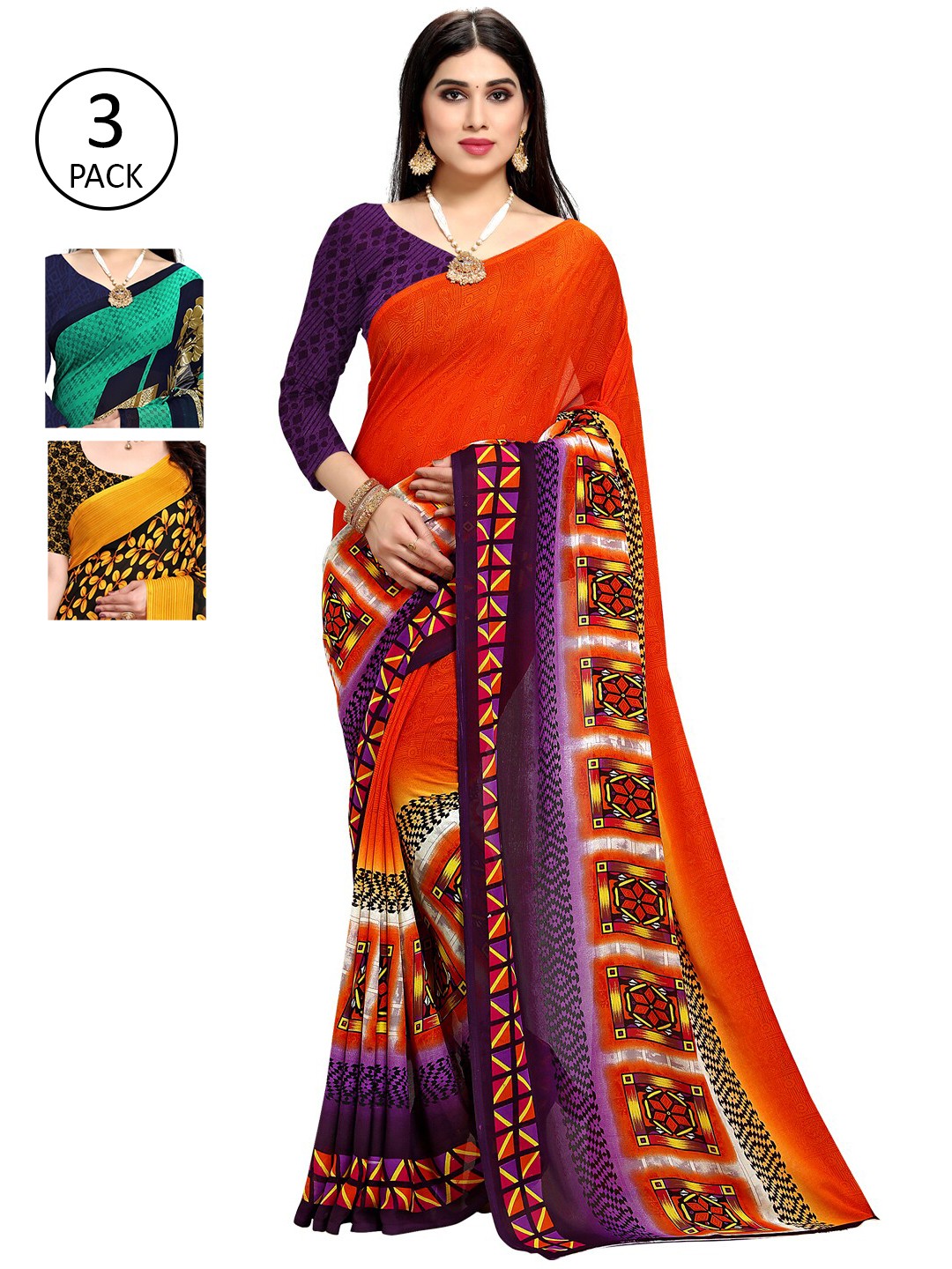 

KALINI Pack Of 3 Printed Saree, Yellow