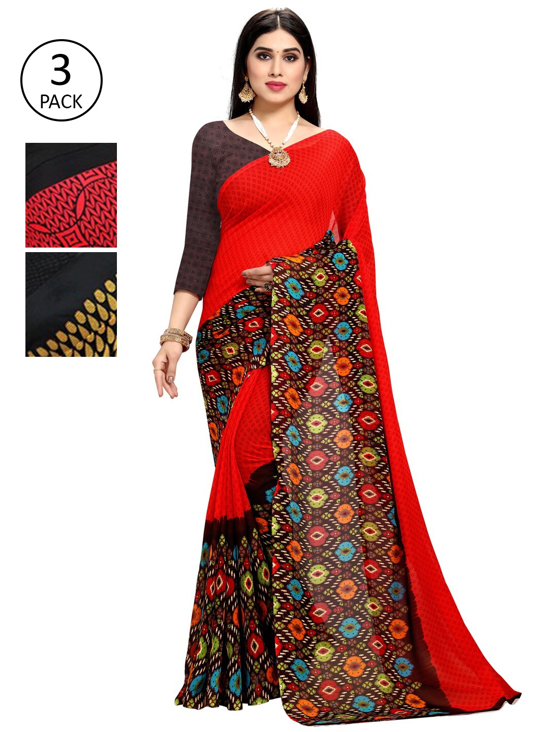 

KALINI Pack of 3 Printed Sarees, Yellow