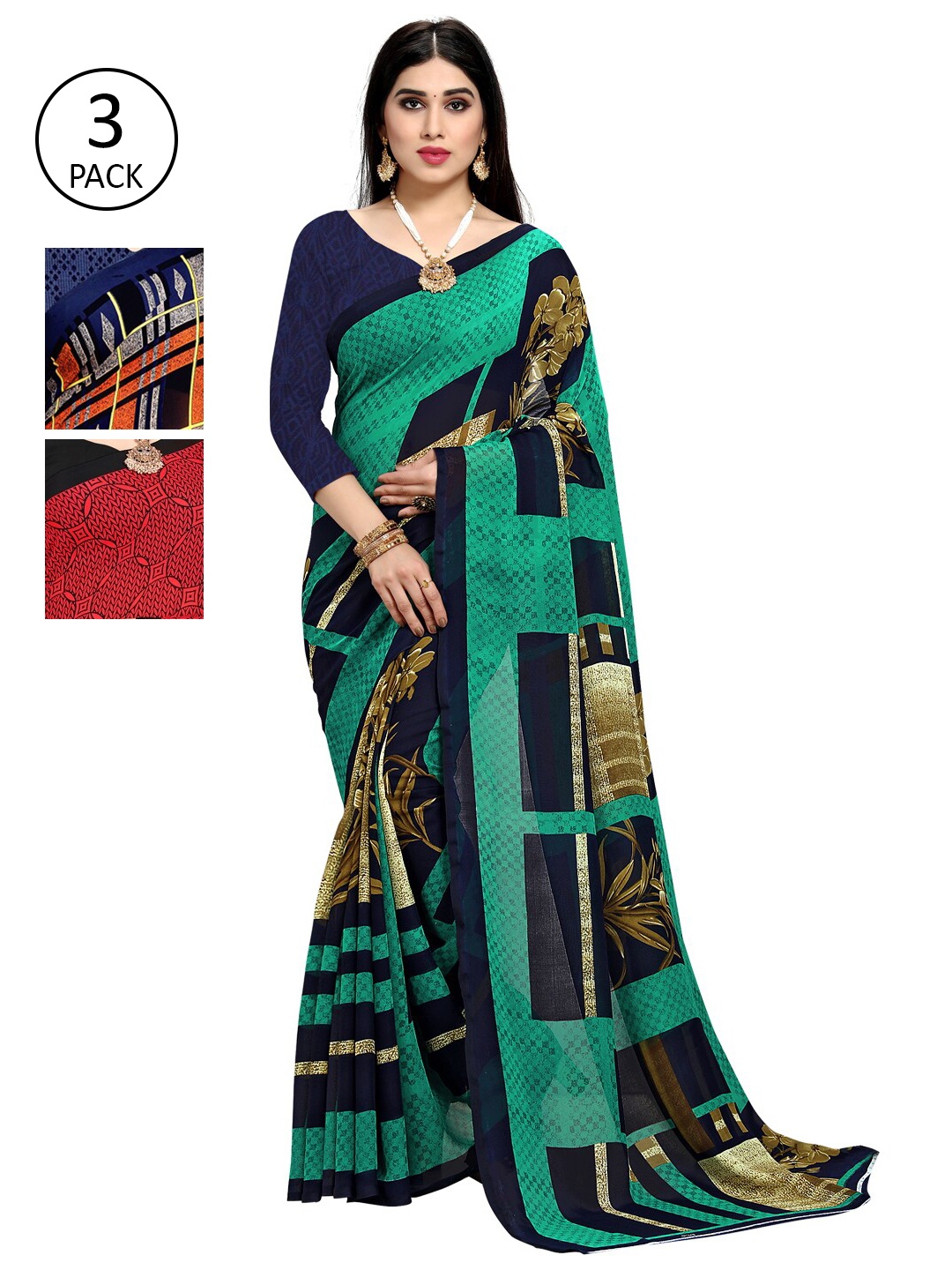 

KALINI Multicoloured Pack O3 Printed Saree, Multi