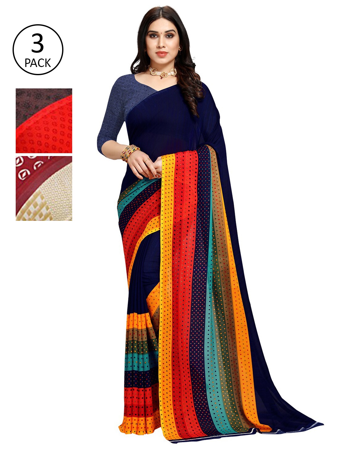 

KALINI Pack Of 3 Printed Saree, Red