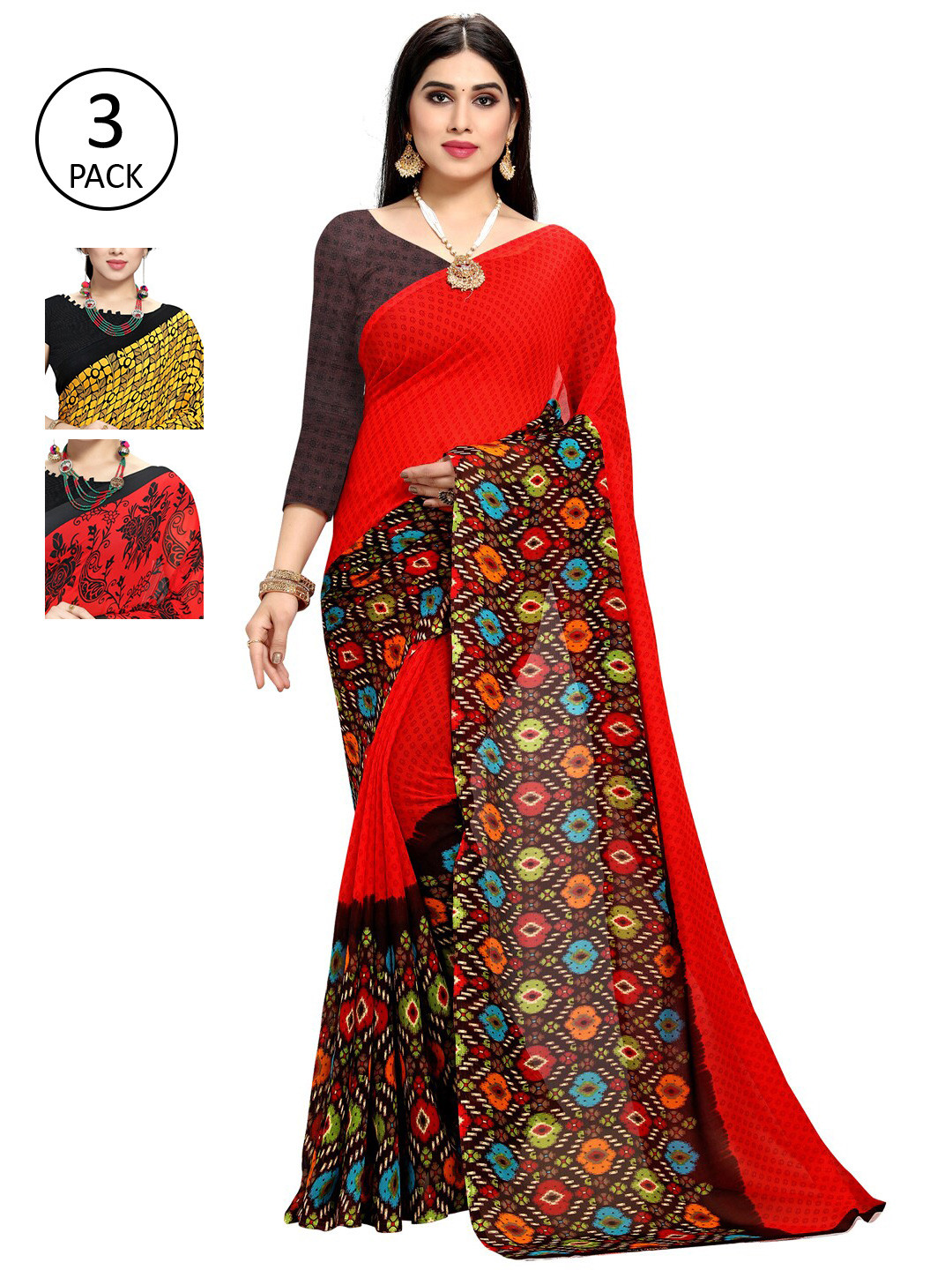 

KALINI Pack of 3 Printed Saree, Yellow