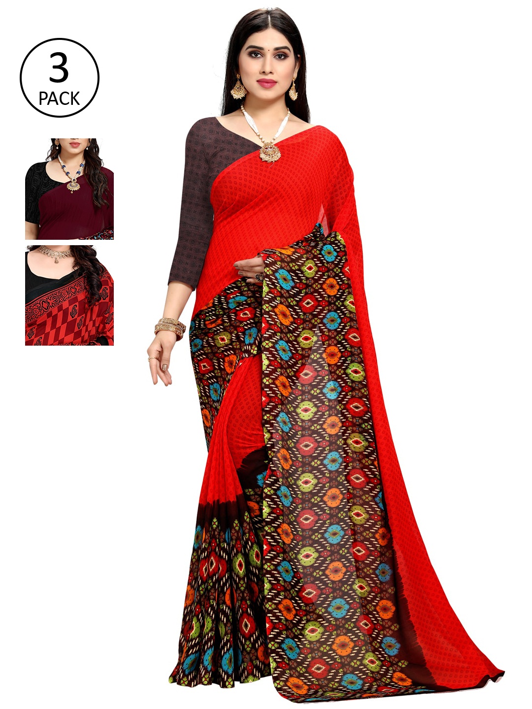 

KALINI Pack Of 3 Multicoloured Printed Saree, Multi