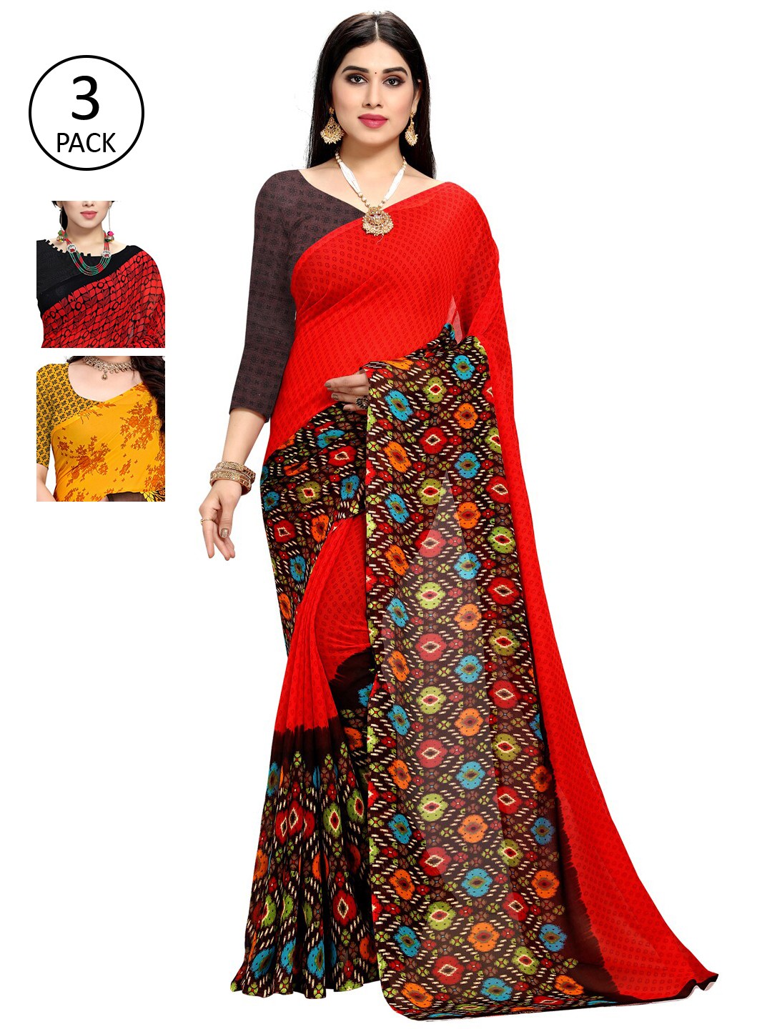

KALINI Pack Of 3 Yellow & Black Floral Saree