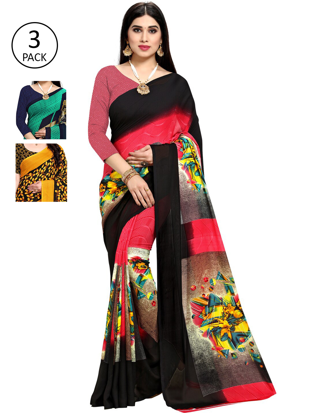 

KALINI Multicoloured Pack Of 3 Printed Saree, Multi