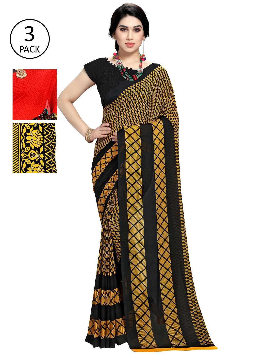 

KALINI Yellow & Red Pack of 3 Saree