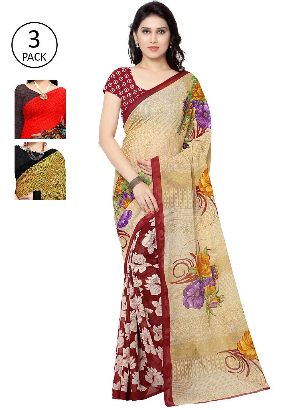 

KALINI Set-3 Red & Yellow Saree