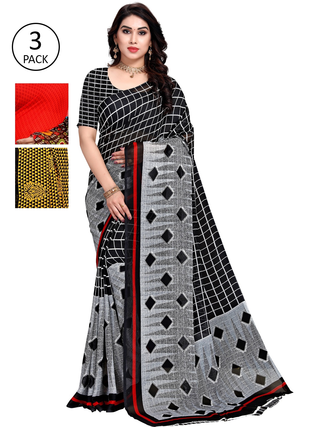 

KALINI Multicoloured Pack of 3 Saree, Multi