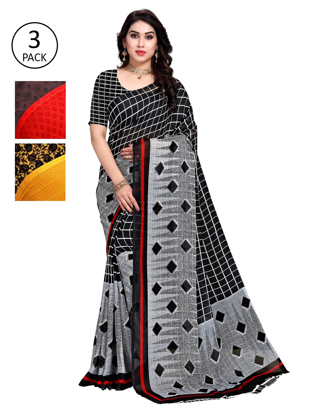 

KALINI Set-3 Yellow & Grey Saree