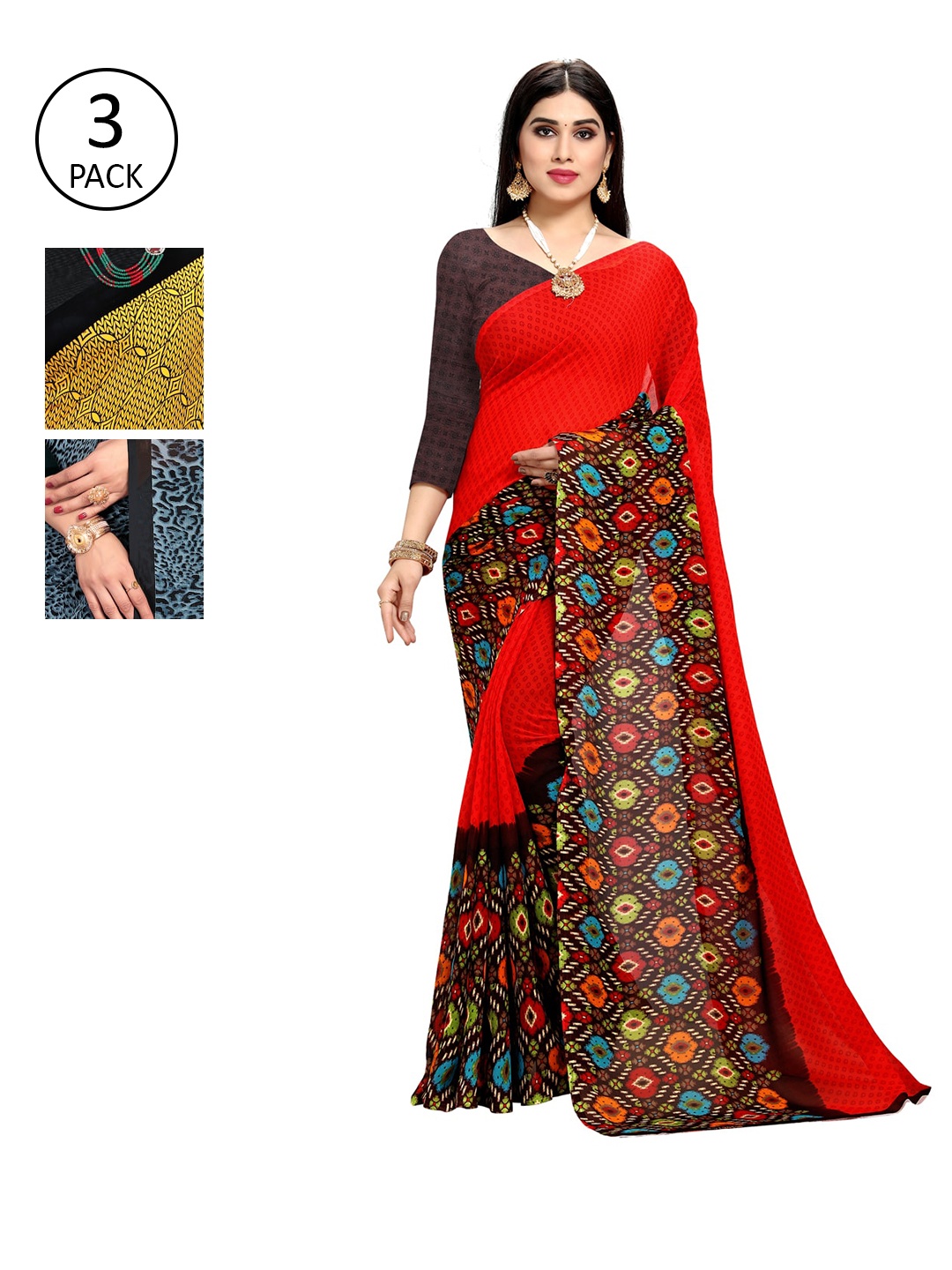 

KALINI Multicoloured Pack of 3 Saree, Multi