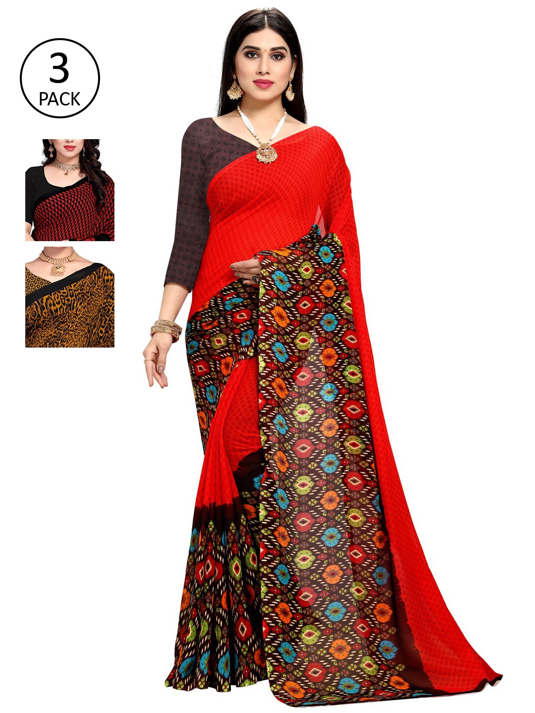 

KALINI Pack Of 3 Multicoloured Printed Saree, Multi