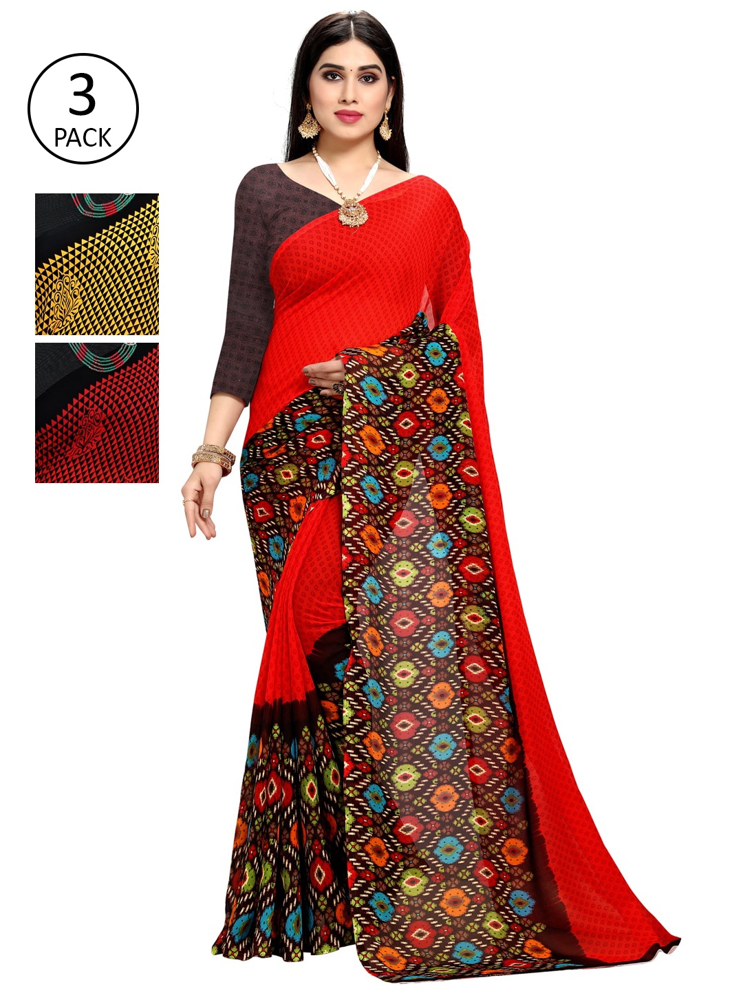 

KALINI Set-3 Yellow & Red Saree