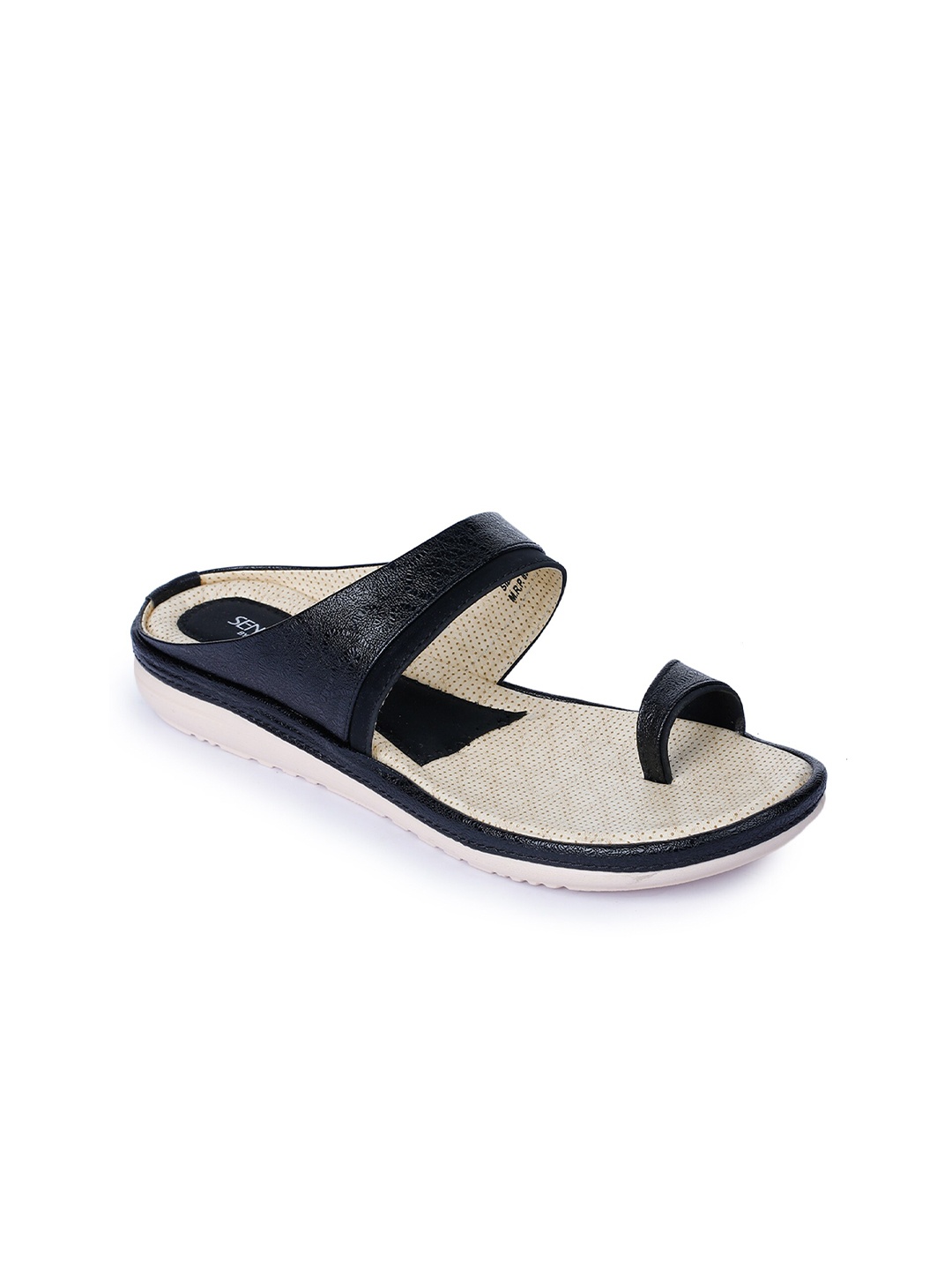 

Liberty Women Black & Cream-Coloured Slip-On Flip-Flops